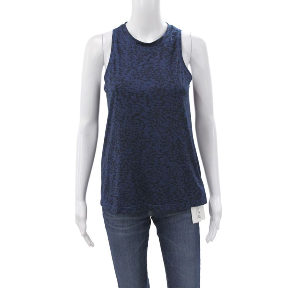Athleta Women Animal Print Jersey Tank Sleeveless High Neck Blue Size XS